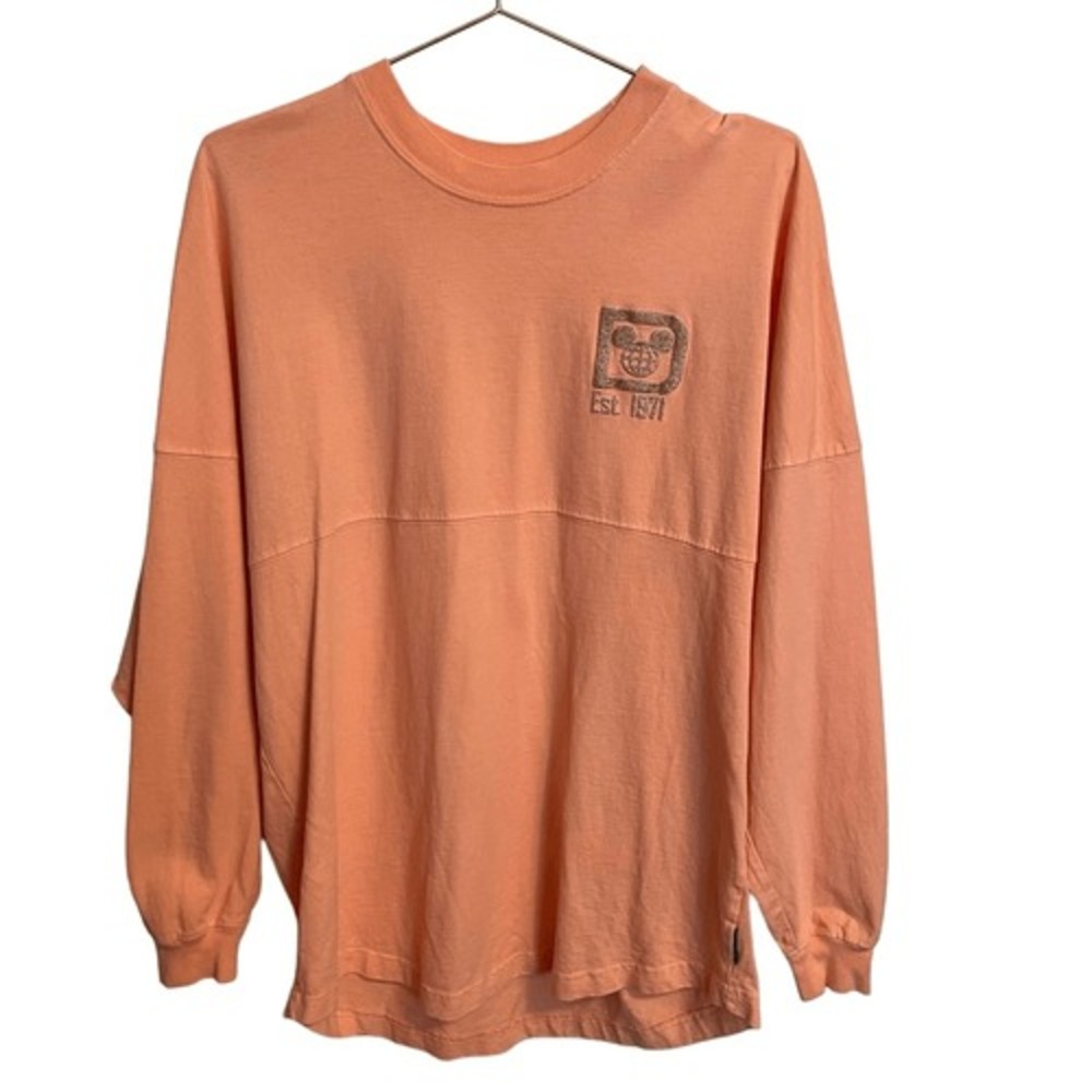 Walt Disney World Spirit Jersey Peach Coral Glitter Logo Long Sleeve Shirt Small